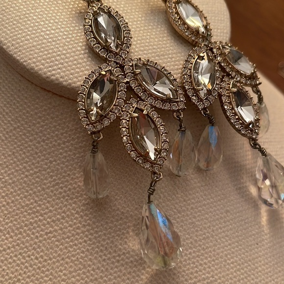 Gold/Iridescent Crystal/Crystal Post Dangle Earrings - Picture 3 of 3